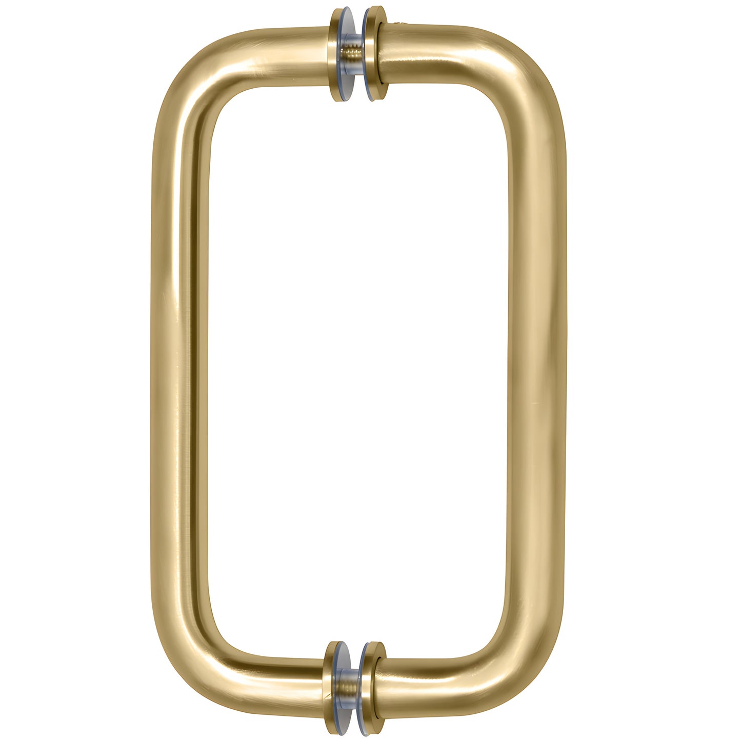 BM8X8SB satin brass 3/4" tubular back-to-back shower/wardrobe pull handle with metal washers, 8" c-c