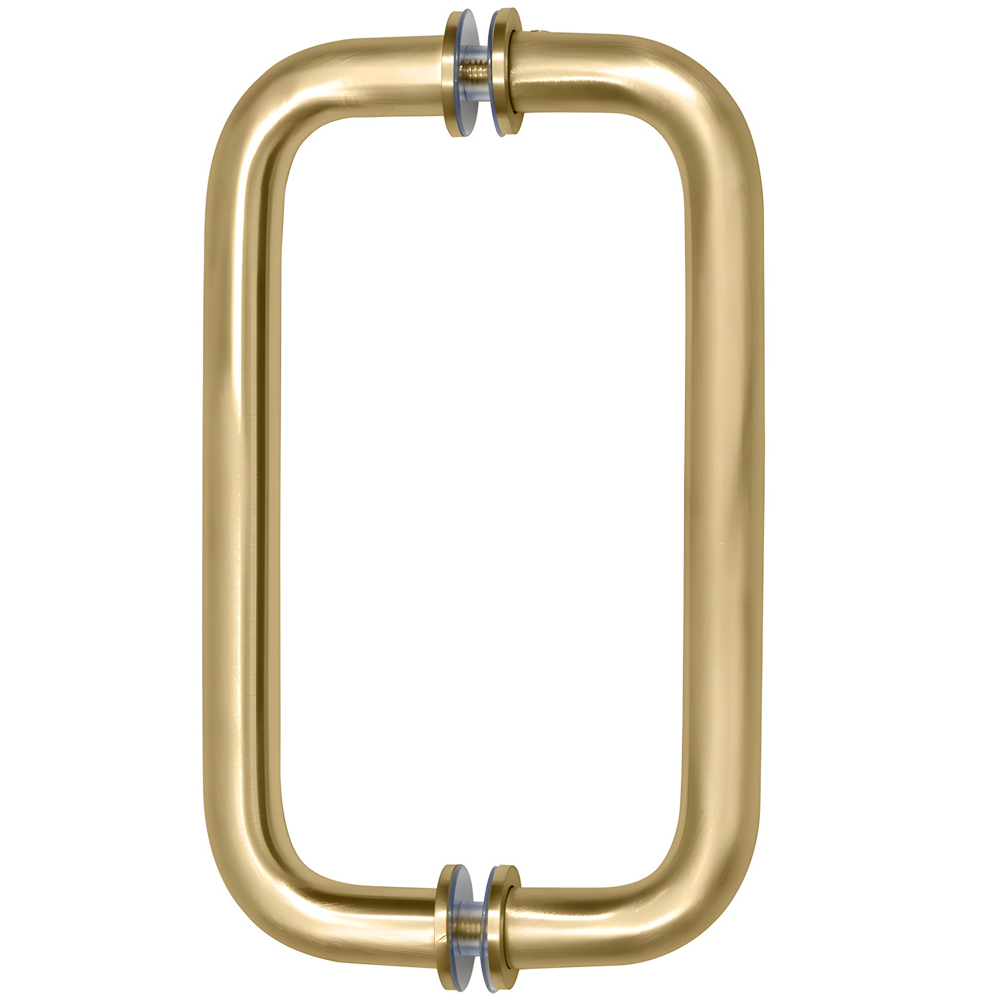 BM8X8SB satin brass 3/4" tubular back-to-back shower/wardrobe pull handle with metal washers, 8" c-c