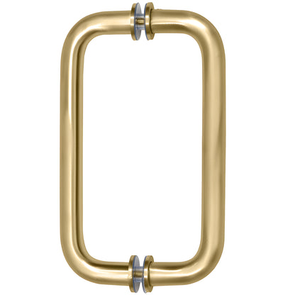 BM8X8SB satin brass 3/4" tubular back-to-back shower/wardrobe pull handle with metal washers, 8" c-c