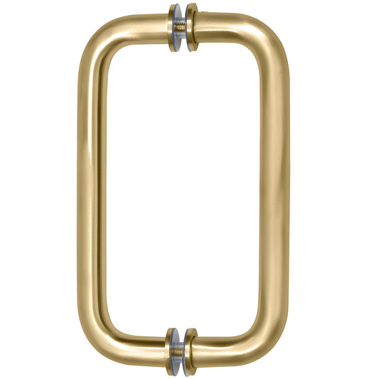SPH8SB solid brass satin-brass squared 8" back-to-back shower door pull handle, fits 1/4-1/2" glass with washers