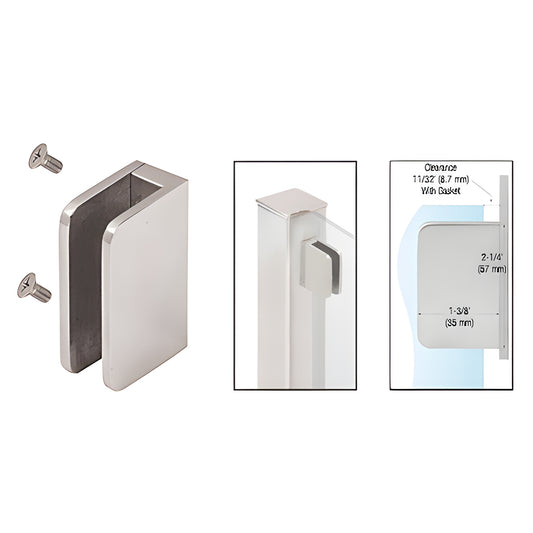 Stainless steel top flat back glass clip with screws and gasket, holds 1/4-3/8" glass on 1.5" posts (SKU SA87FBS)