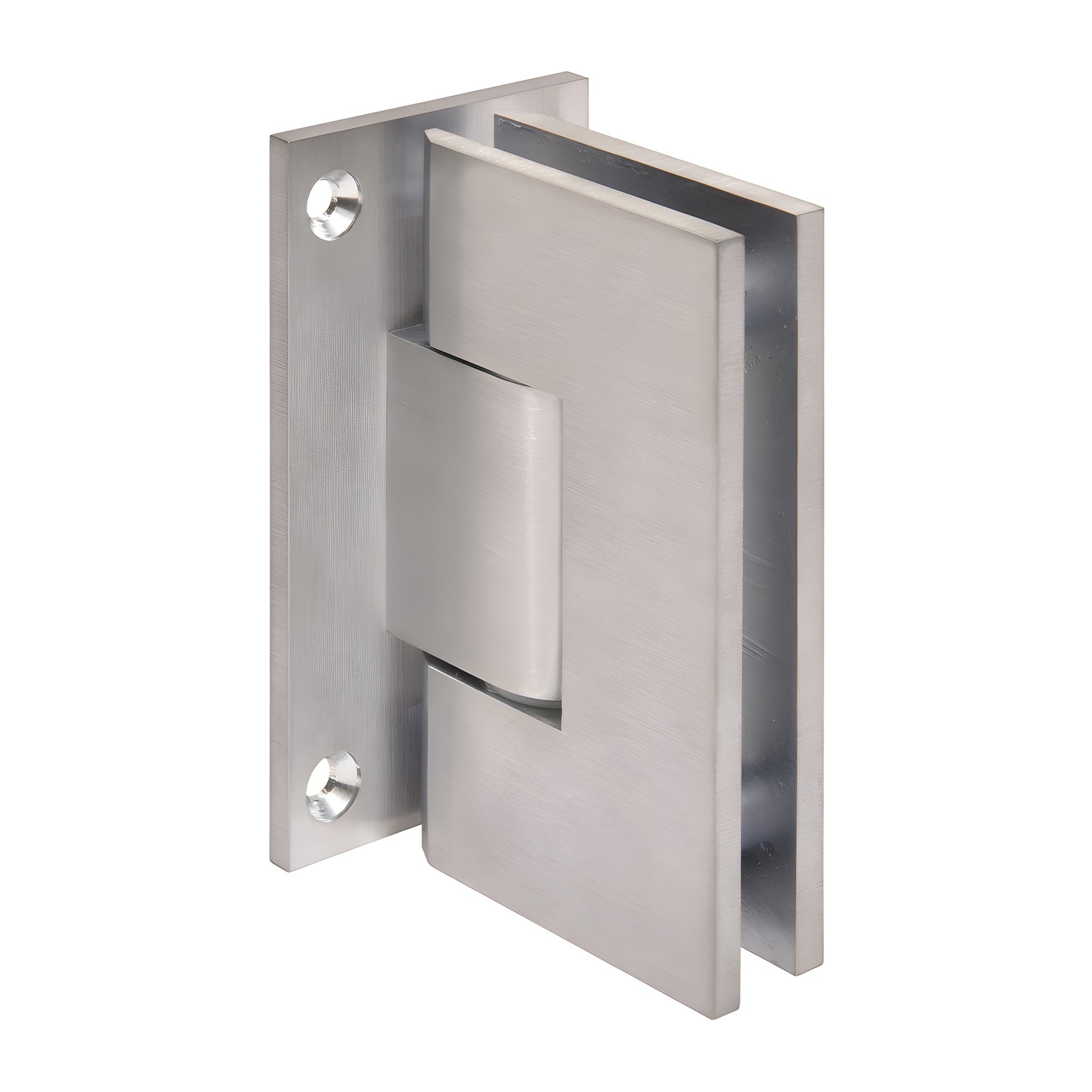Brushed chrome Vienna adjustable shower hinge for 1/2in glass, wall mount full back plate (SKU V1E337BCH)
