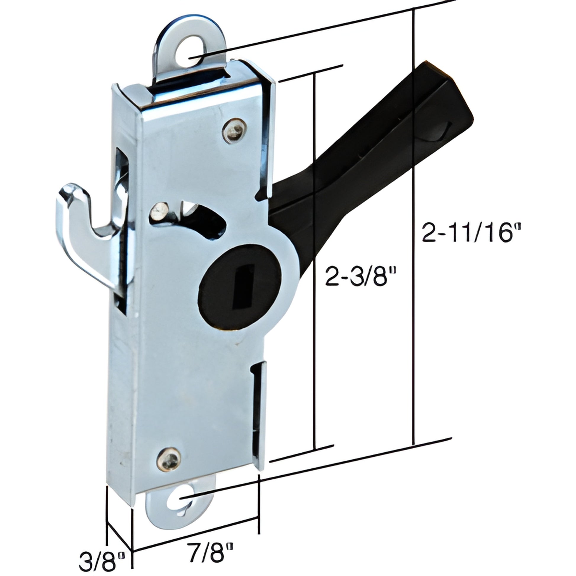Adams Rite patio door replacement latch E2029 - stainless stamped housing with black plastic lever, 7/8 in. body