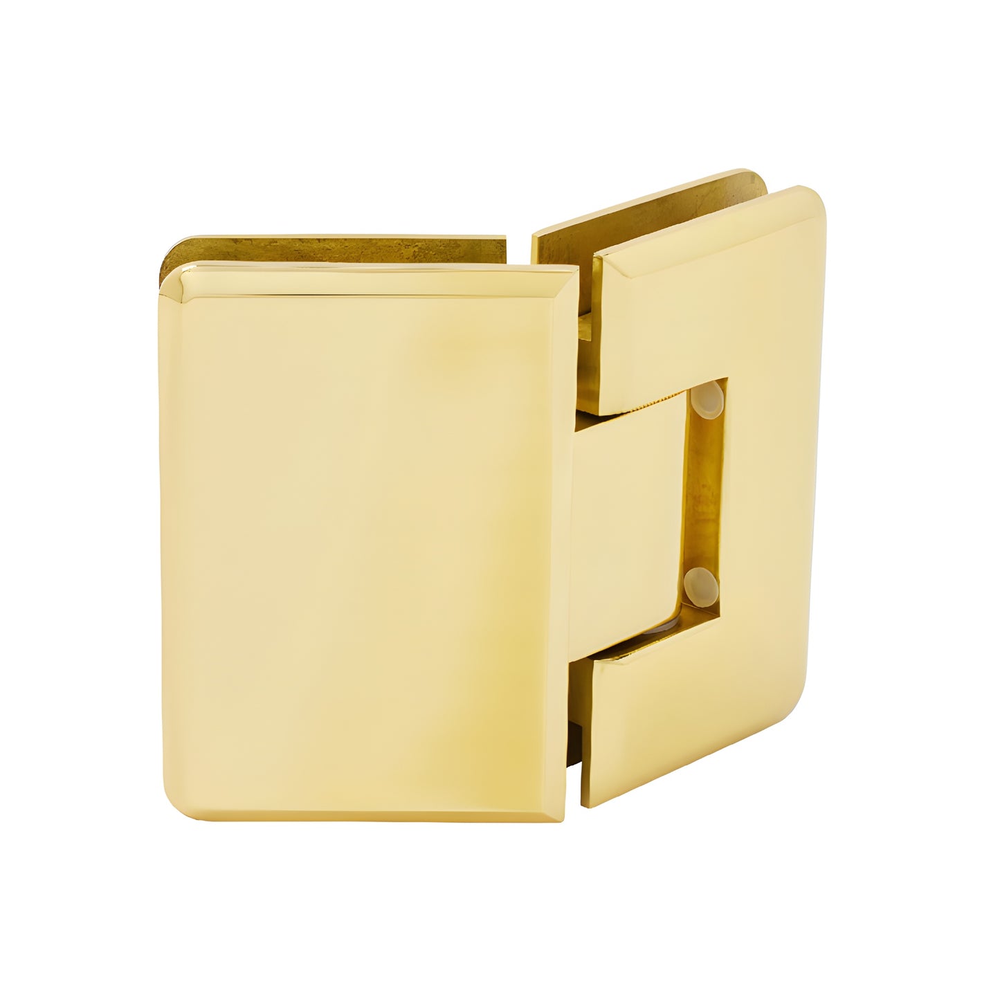 Polished brass beveled 135 glass-to-glass shower hinge (SKU C0L045BR) for 3/8-1/2" tempered glass