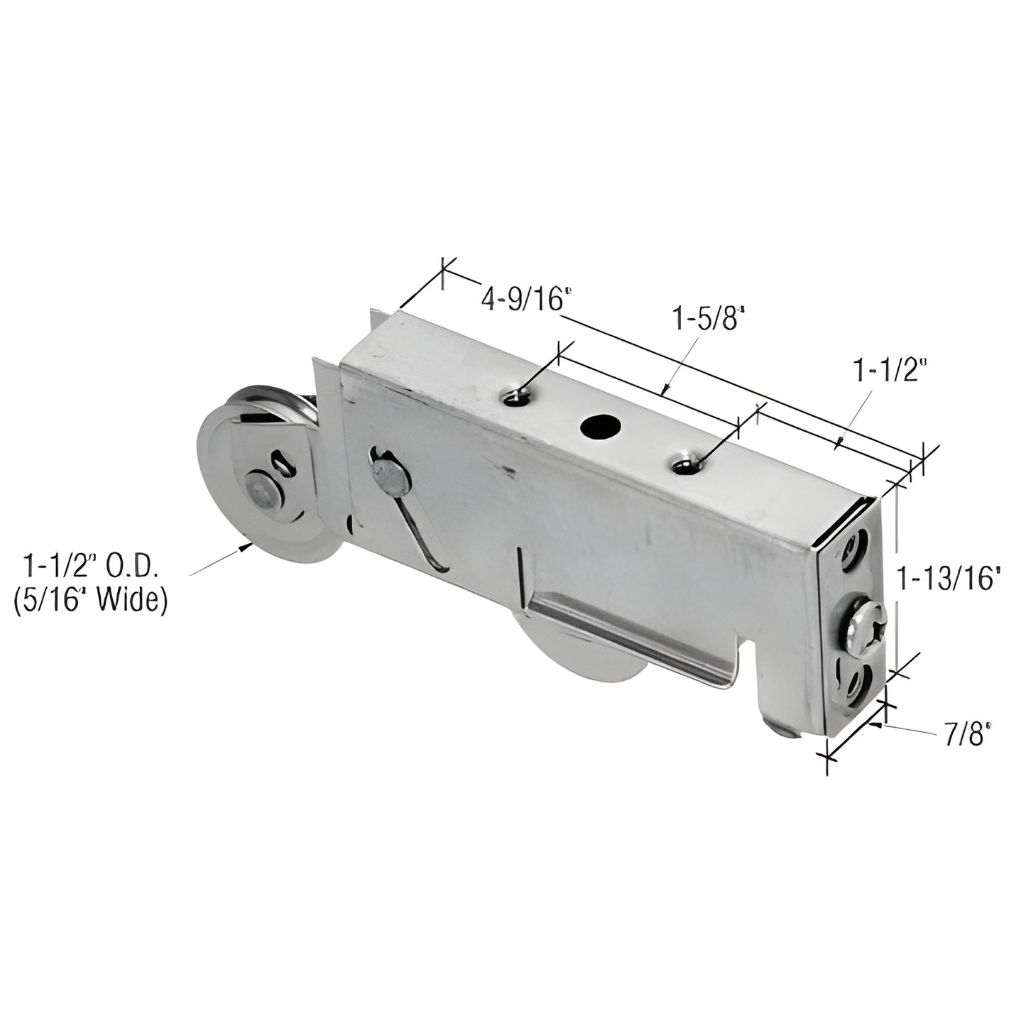 D1937 stainless steel adjustable tandem roller assembly for sliding glass doors, 1-1/2" rollers, 7/8" housing.