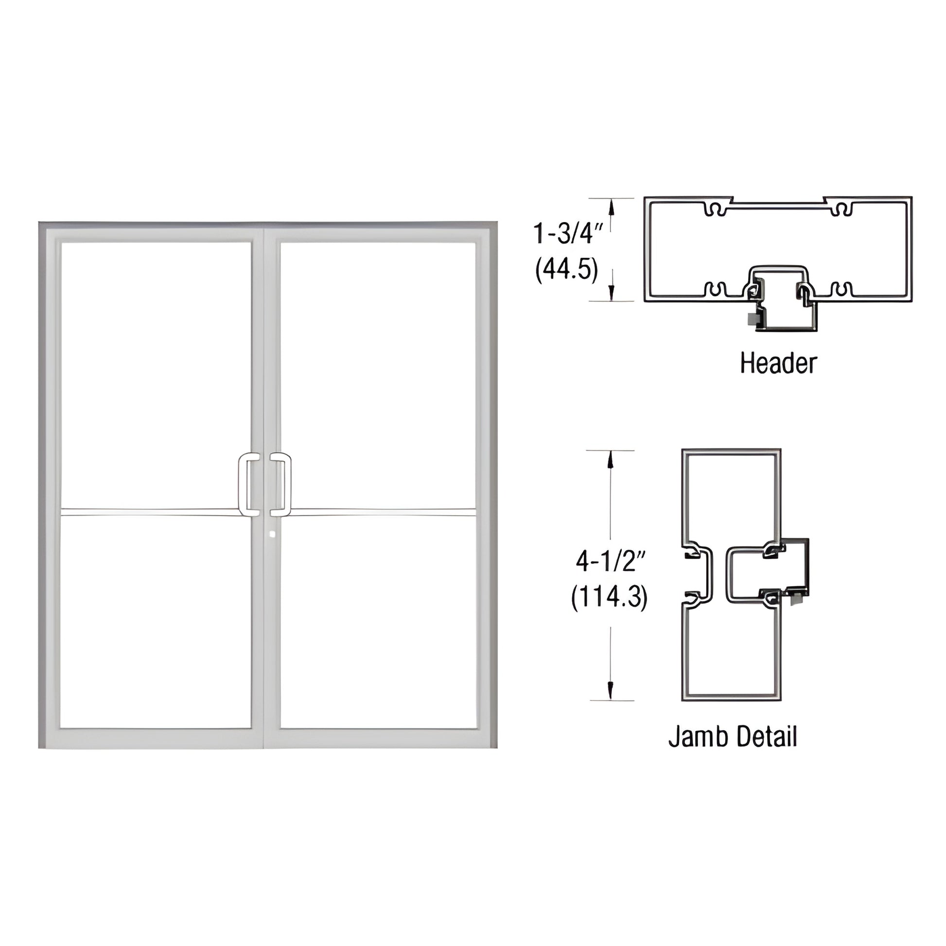 FR42511 clear anodized aluminum complete frame with threshold - 72 84 butt-hinge double-door illustration plus header and jam