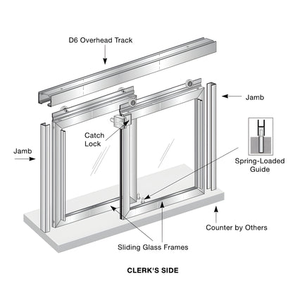36x48 sliding transaction window (SKU D1041DUXX3648) two 1/4" clear tempered glass panels, duranodic bronze frame