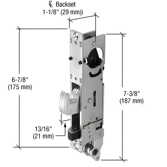 Adams Rite DH18900L left-hand mortise hookbolt, 5-ply stainless steel with ceramic core, 7-3/8 in, 13/16 in throw