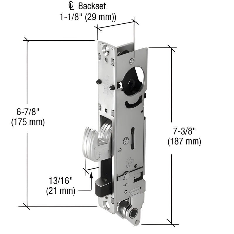 Adams Rite DH18900L left-hand mortise hookbolt, 5-ply stainless steel with ceramic core, 7-3/8 in, 13/16 in throw
