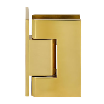 GEN344BR polished brass adjustable Geneva shower door hinge, solid brass square-edge wall-mount for 8-12mm glass.