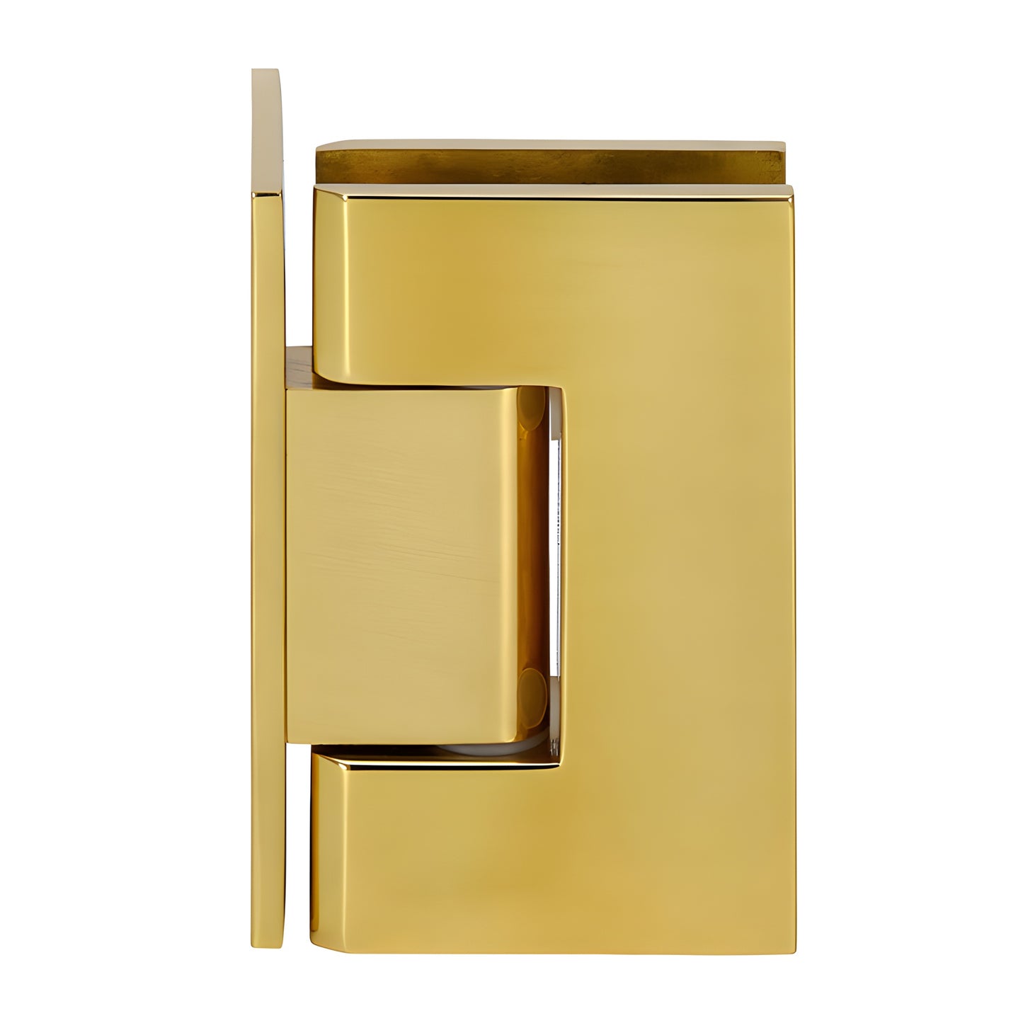 Unlacquered brass squared Vienna shower door hinge for 3/8 to 1/2 in glass, SKU V1E044ULBR.