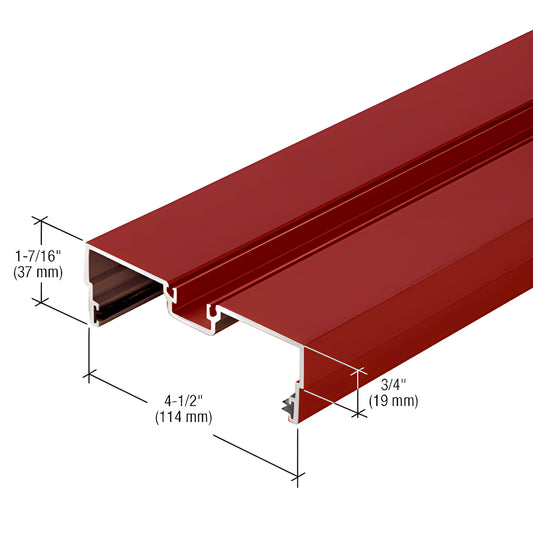 JS46082 Auto Zone Red 6063 T5 aluminum storefront extrusion profile, 4-1/2 x 1-7/16 x 3/4 in