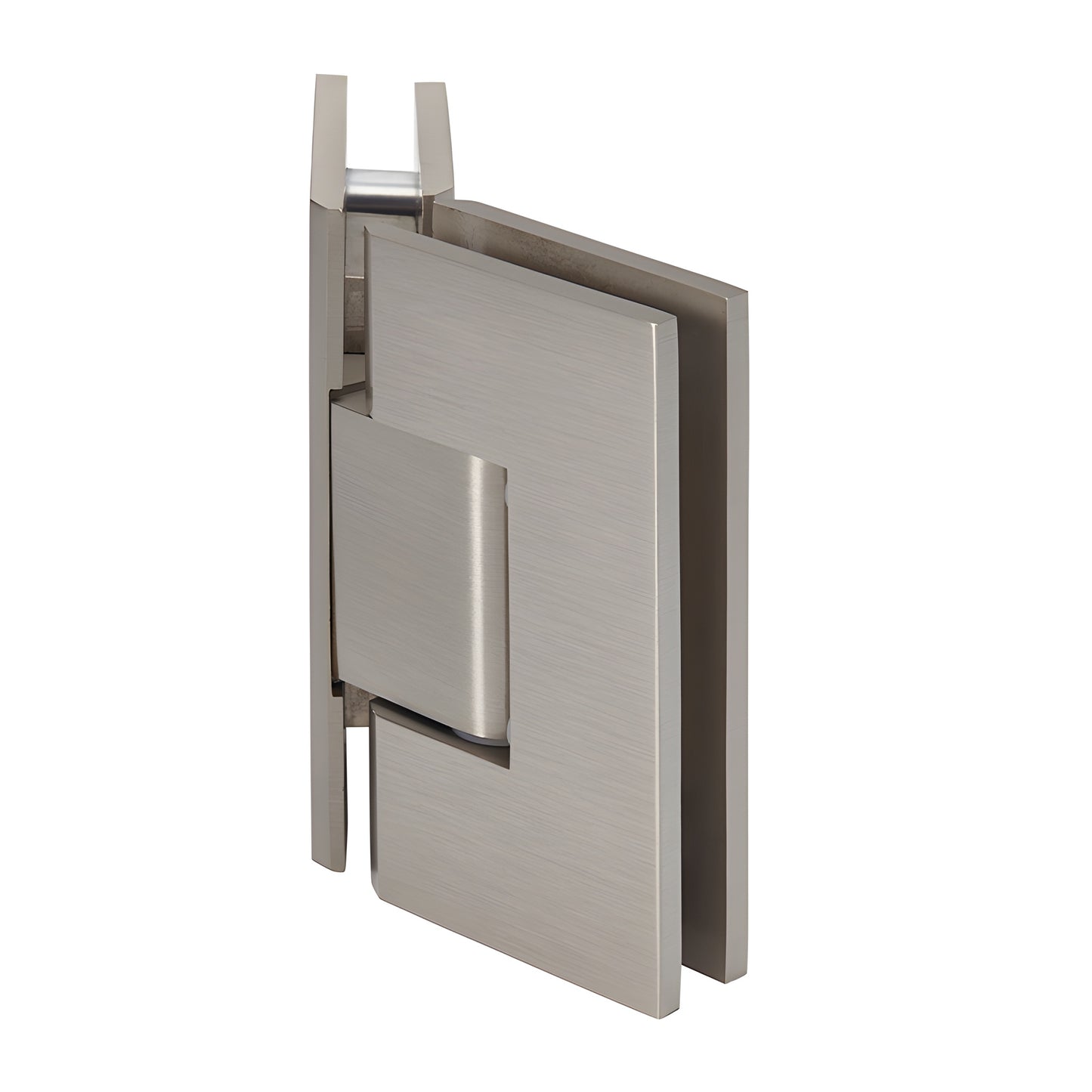 V1E045BN brushed nickel square shower glass-to-glass hinge, solid brass, 135 , fits 10-12mm tempered glass