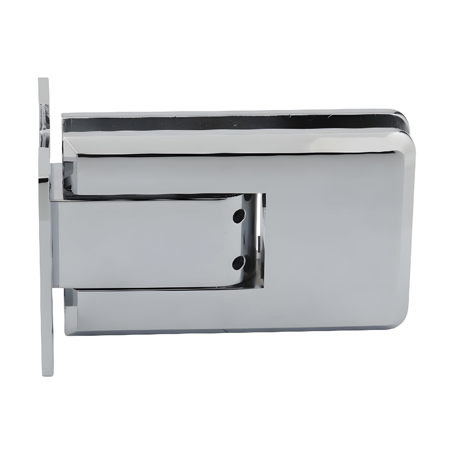 Polished chrome Atlas all-glass door hinge SKU ATL01CH - brass, double-acting, self-centering for 8-12mm tempered glass