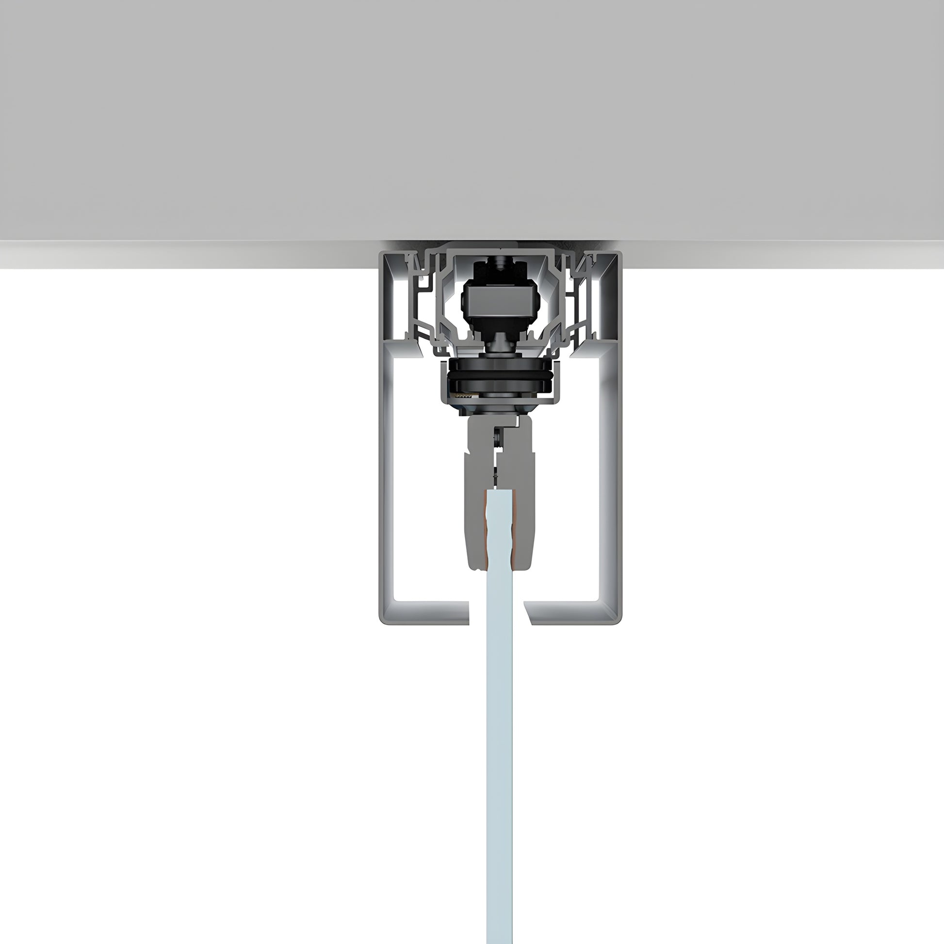 CRL50CS2 satin-anodized top-hung synchronized bi-parting glass door track with two tempered panels