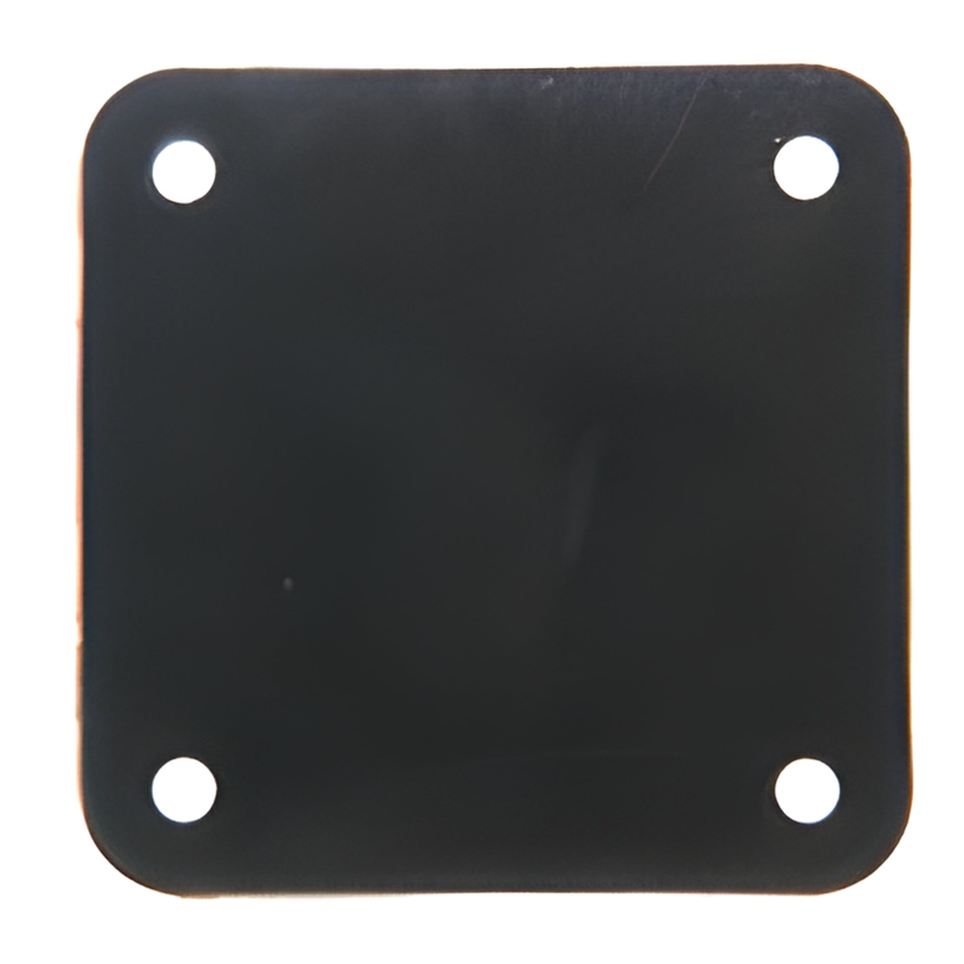 Black rubber 1/8 inch square moisture-barrier gasket with four corner bolt holes for aluminum railing base, SKU BPG1BL