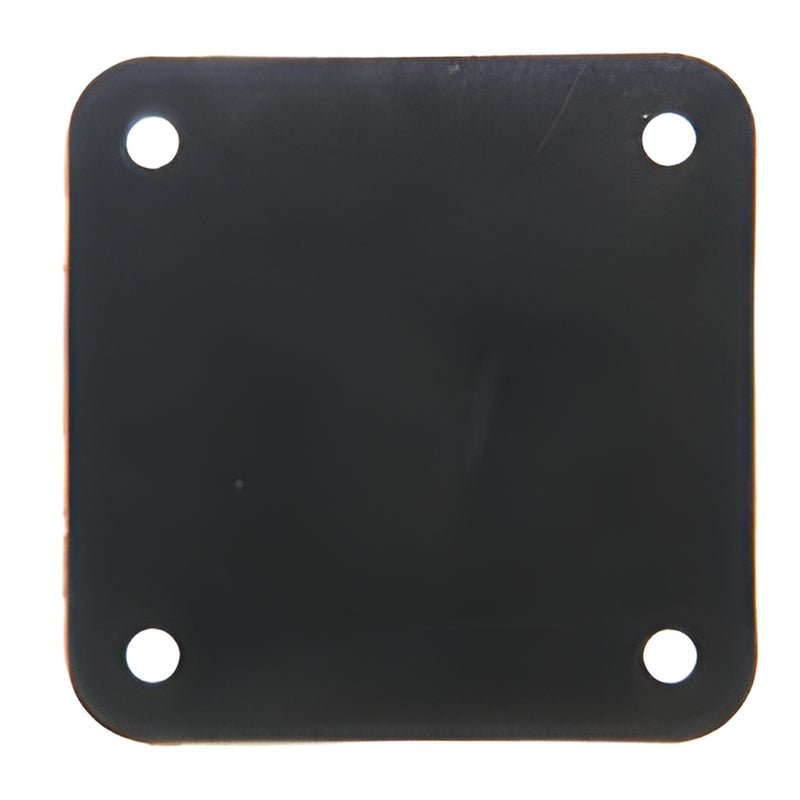 Black 6 6 in rubber moisture barrier gasket for base plates, square with rounded corners and four bolt holes SKU BPG2BL
