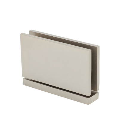 CAR01BN Cardiff brushed nickel square pivot hinge for frameless glass shower doors, solid brass, top-and-bottom mount.