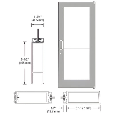 CRL-U.S. Aluminum Clear Anodized 550 Series Wide Stile Active Leaf of Pair 3'0 x 7'0 Offset Hung with Pivots for Surf Mount Closer Complete Door for 1" Glass with Standard MS Lock and Bottom Rail