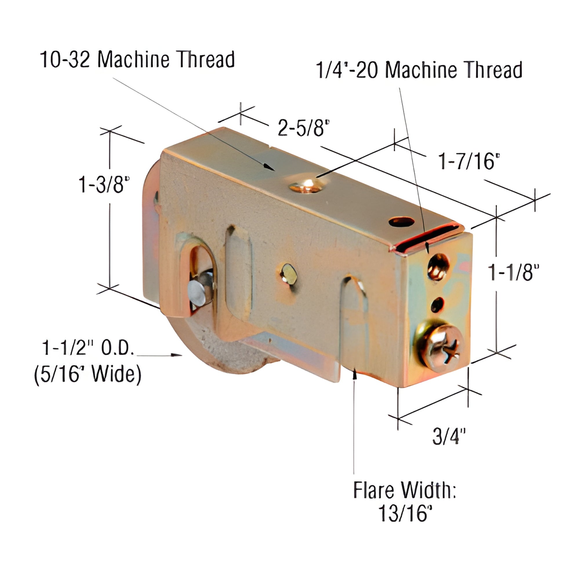 D1860 sliding glass door roller, adjustable steel housing with 1-1/2"/2" concave steel wheel, threaded mount, fits Keller doo