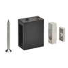 Matte black stainless steel adjustable wall track holder kit (SERAHW2MBL) with screw and two metal clamps.