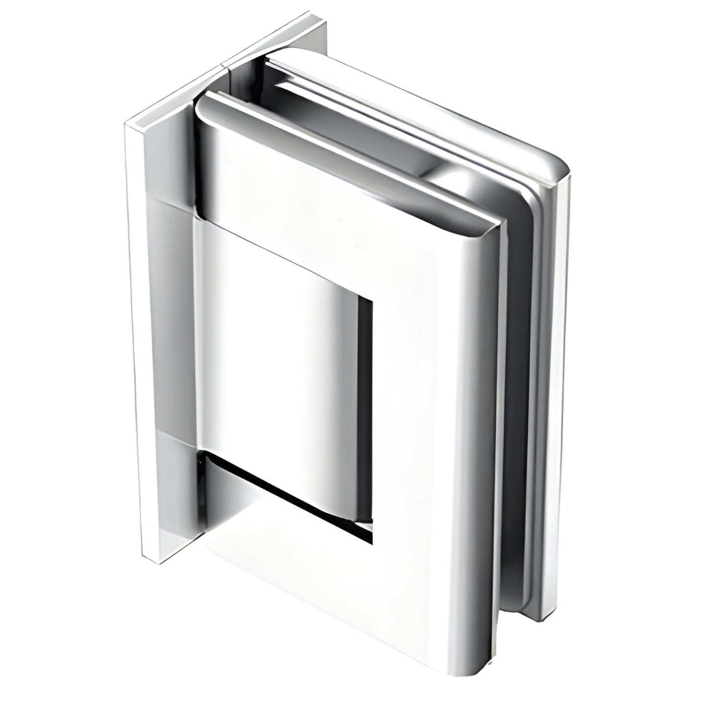 Polished stainless steel oil-damped wall-mount glass hinge H8010JCPS, full back plate, 90 hold-open
