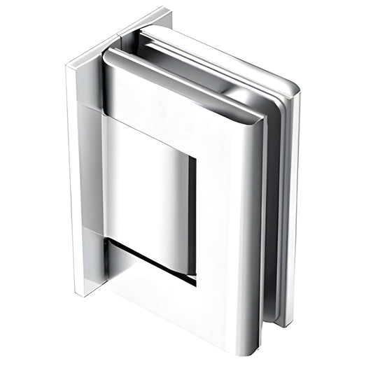 Polished stainless steel oil-damped wall-mount glass hinge H8010JCPS, full back plate, 90 hold-open