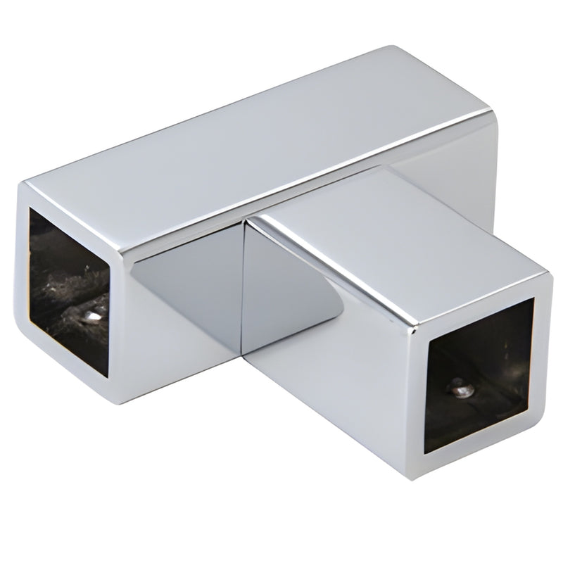 Polished chrome T-junction bracket for 3/4" (19 mm) square support bar with solid brass fittings, SKU SQ50CH