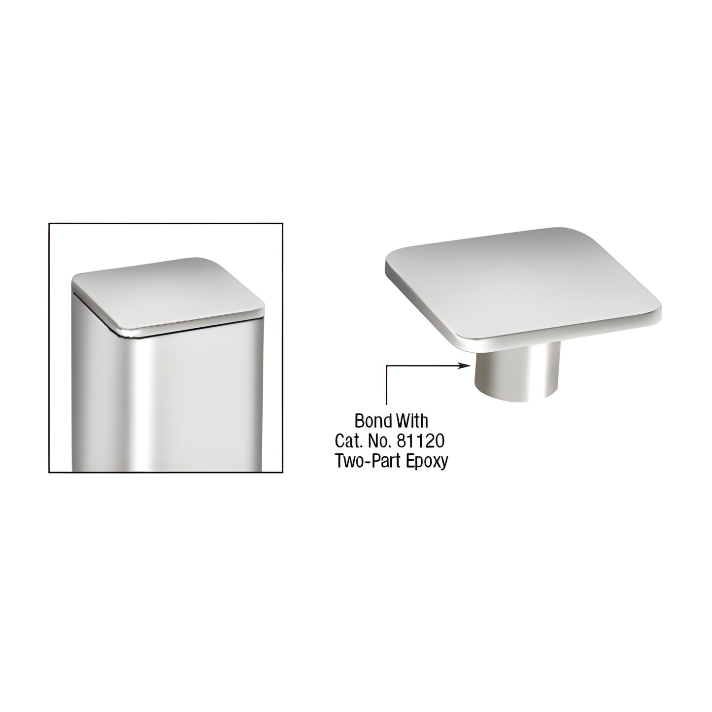 P-Series low-profile square post top cap, polished stainless steel (SKU: P1CAPPS) - bonds to post with two-part epoxy.