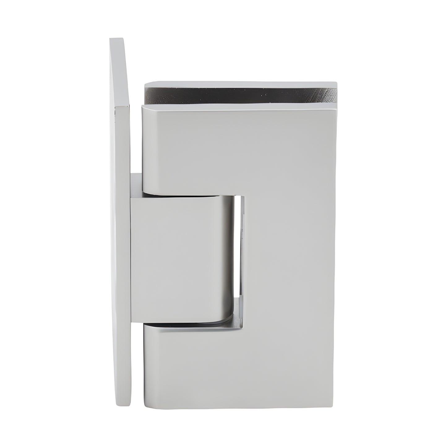 Vienna solid brass shower door hinge, satin nickel finish, wall-mount for 3/8-1/2" glass - SKU V1E044SN