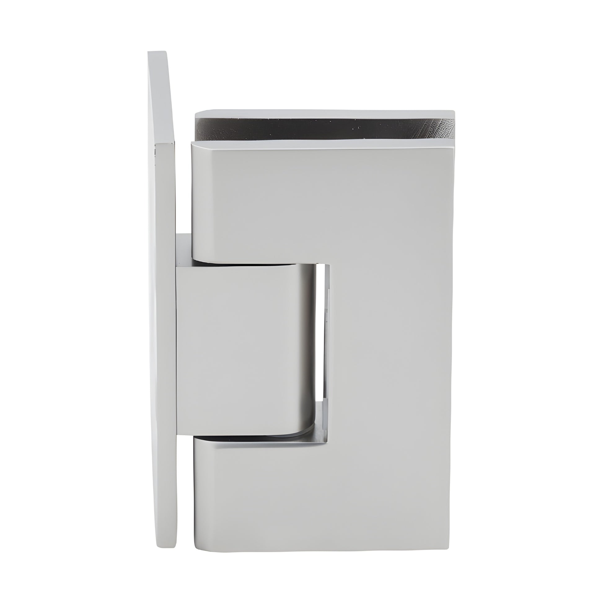 Vienna solid brass shower door hinge, satin nickel finish, wall-mount for 3/8-1/2" glass - SKU V1E044SN