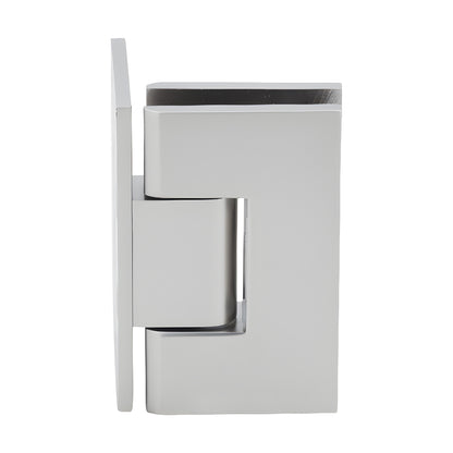 Vienna solid brass shower door hinge, satin nickel finish, wall-mount for 3/8-1/2" glass - SKU V1E044SN