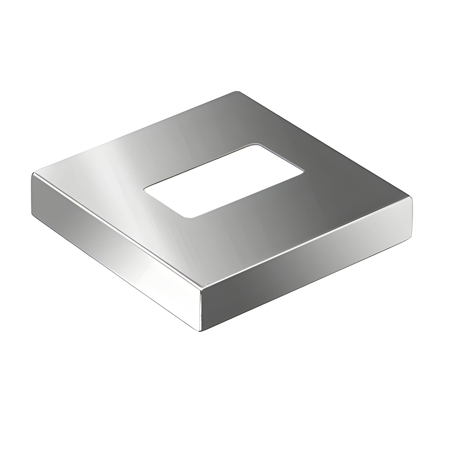 Polished stainless steel 5x5 square base flange cover with rectangular center cutout, 1in high (SKU P9FCPS)