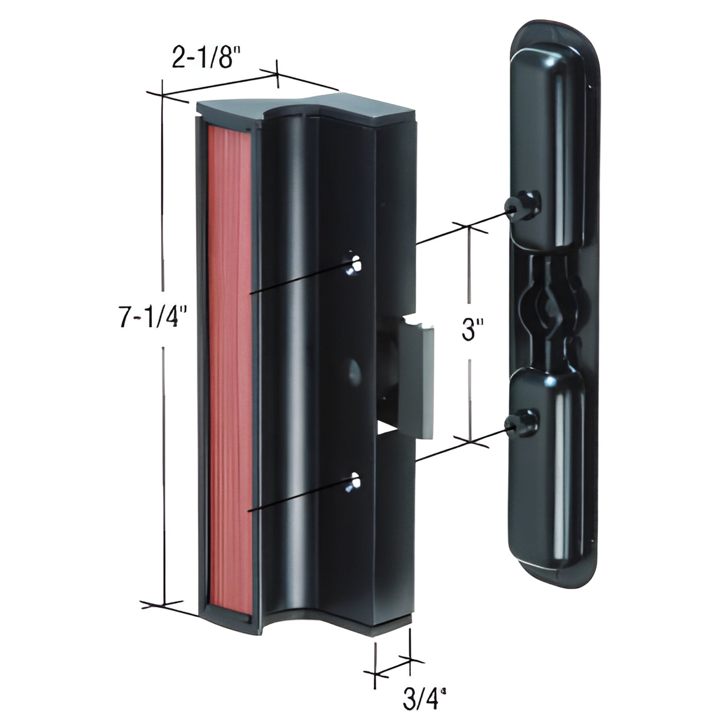 Black aluminum CRL handle set (SKU C1201) for 950 Series dual-glazed doors, 7-1/4" long, 3/4" wide, 2-1/8" projection.