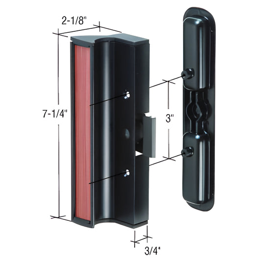 Black aluminum CRL handle set (SKU C1201) for 950 Series dual-glazed doors, 7-1/4" long, 3/4" wide, 2-1/8" projection.