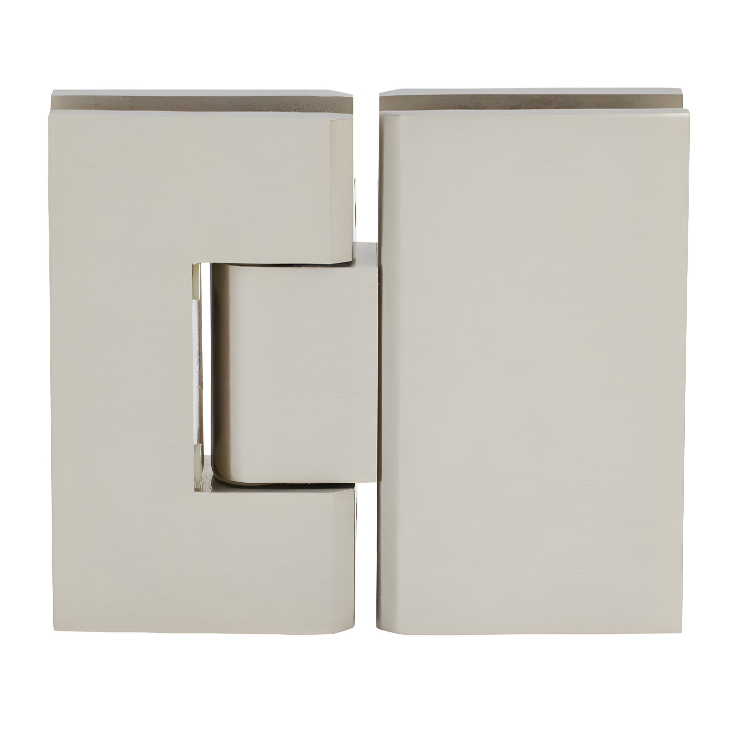 V1E580BN brushed nickel squared Vienna glass-to-glass shower hinge for 3/8-1/2" glass, solid brass, self-centering