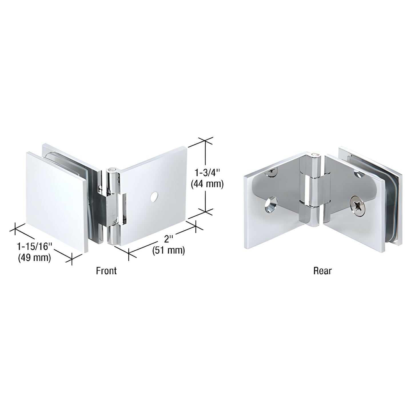 Polished chrome adjustable brass wall-mount glass clamp for 8-12mm panels, 90 hinge, SKU ADJSQ037CH