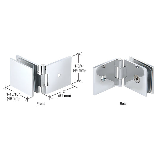 Polished chrome adjustable brass wall-mount glass clamp for 8-12mm panels, 90 hinge, SKU ADJSQ037CH