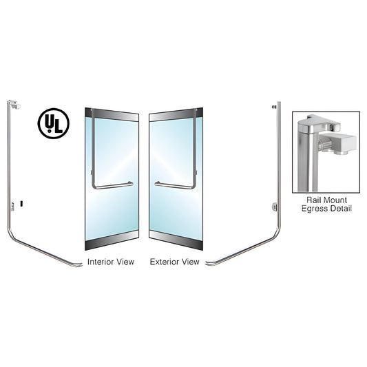 Brushed stainless tubular electronic egress rail-mount handle for glass doors, 1-1/4" dia, left-hand (SKU EG100D6RKBS)