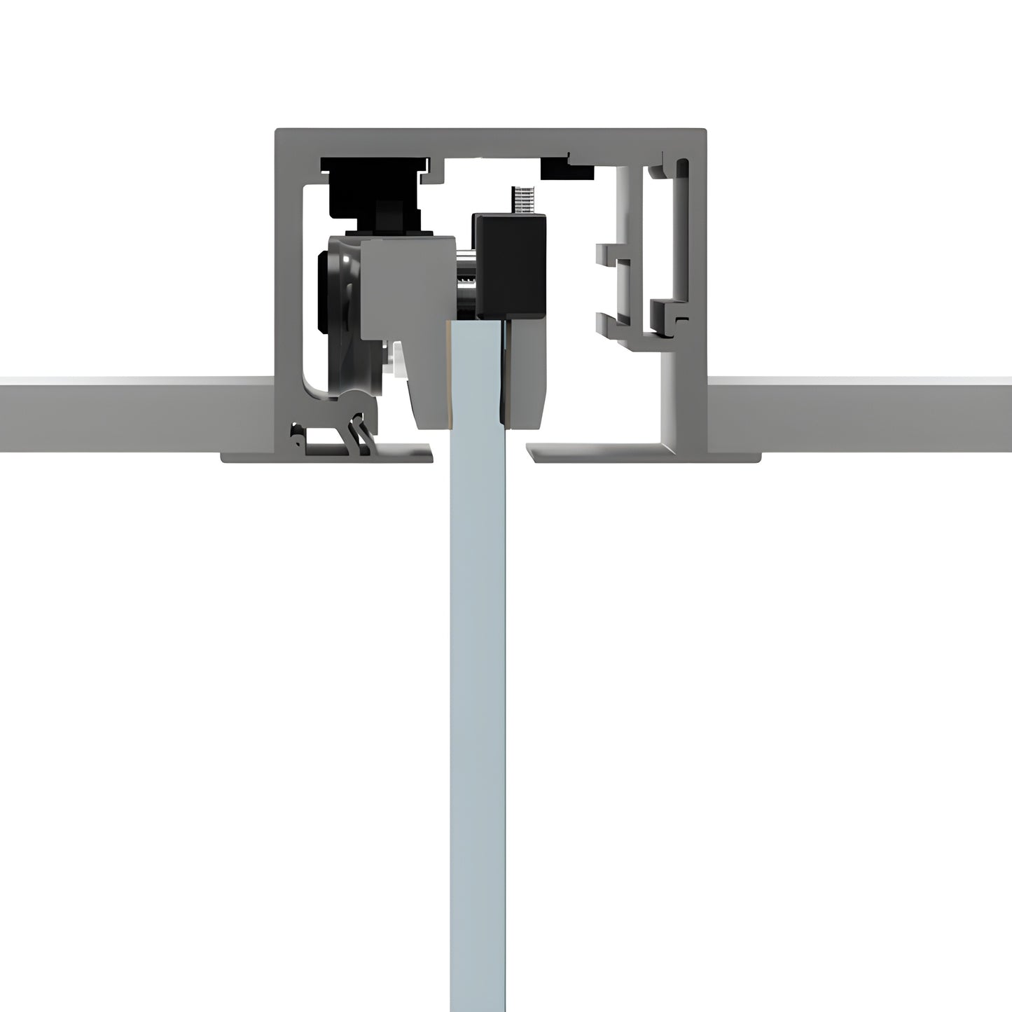 Commercial sliding glass door kit track and top hanger in brushed stainless anodized, 3/8-1/2in glass, SKU CRL695DBSA