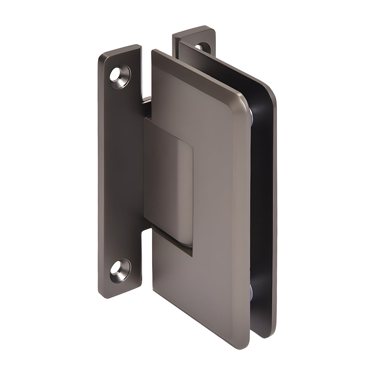 Matte gun metal Cologne shower door hinge, solid brass, wall-mount "H" back plate, fits 3/8-1/2" tempered glass