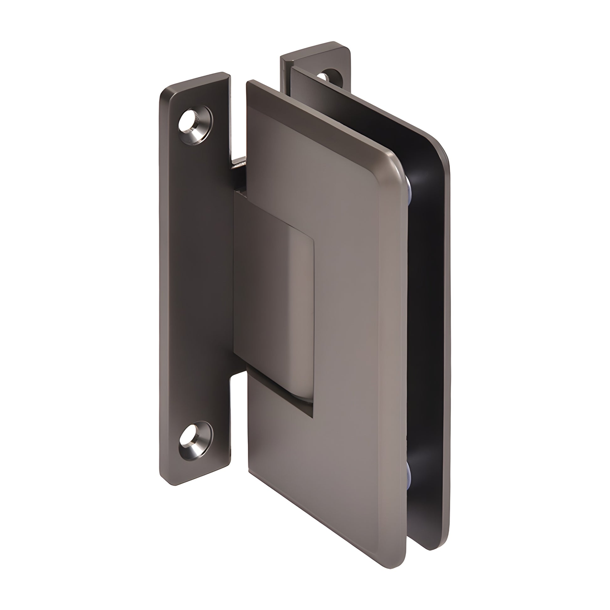 Matte gun metal Cologne shower door hinge, solid brass, wall-mount "H" back plate, fits 3/8-1/2" tempered glass