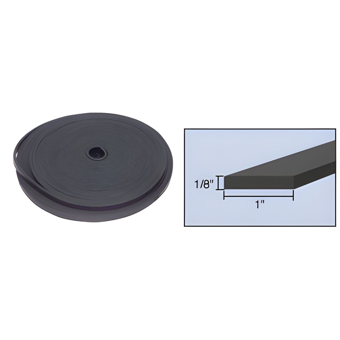 Black neoprene setting block roll SBRL4 - 100 ft, 1 in wide 1/8 in thick, 80 durometer for glazing