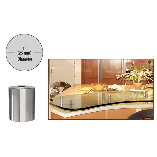 1" brushed 316 stainless steel standoff (SKU S0B10112BS) for glass displays, 1/4-20 threaded