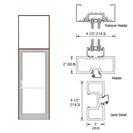 Black bronze anodized aluminum frame with transom (36 84 opening), 4-1/2" x 2" jamb/header profile, SKU FD61822