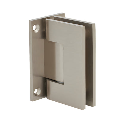 GEN537BN Geneva series brushed nickel self-centering brass shower hinge for 8-12mm glass, square back plate.