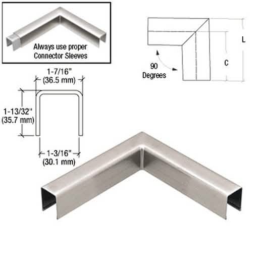 CRL 316 Brushed Stainless U-Channel 90° Corner for 21.52mm Glass Cap Railing