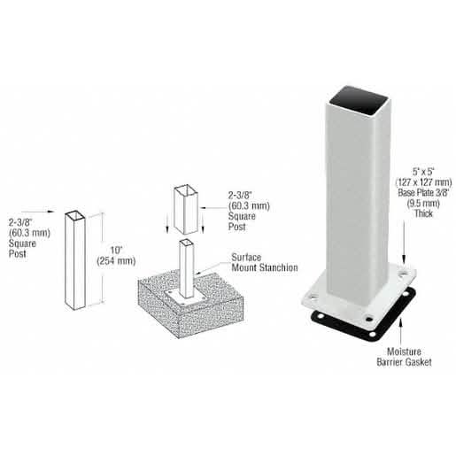 CRL Metallic Silver ARS Surface Mount Stanchion - Durable, Sleek, Easy Installation