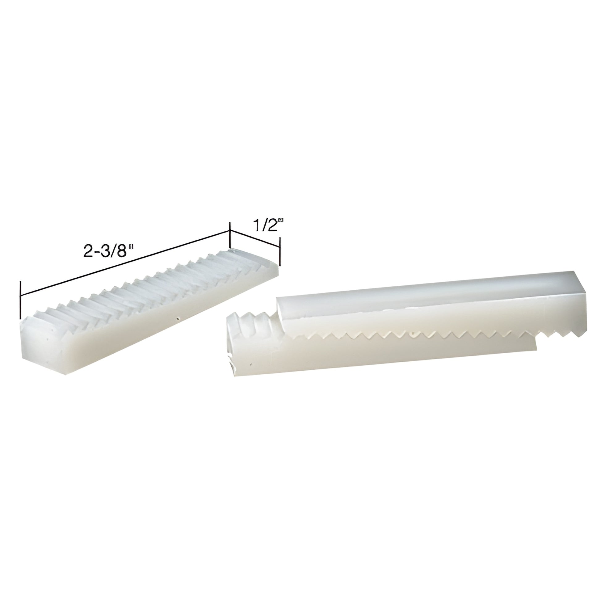 White adjustable plastic glass setting blocks, serrated stepped design, 2-3/8" x 1/2", pair (SKU 44412)