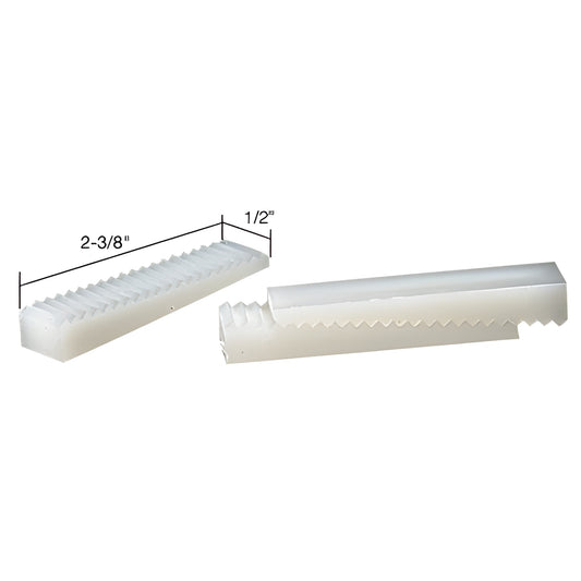 White adjustable plastic glass setting blocks, serrated stepped design, 2-3/8" x 1/2", pair (SKU 44412)
